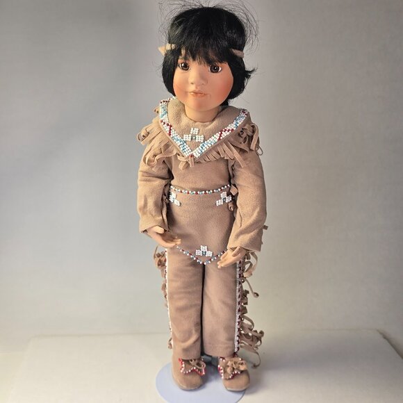Linda Mason Doll Native American Indian 1993 Vintage Porcelain Quick Fox Boy - Picture 1 of 15
